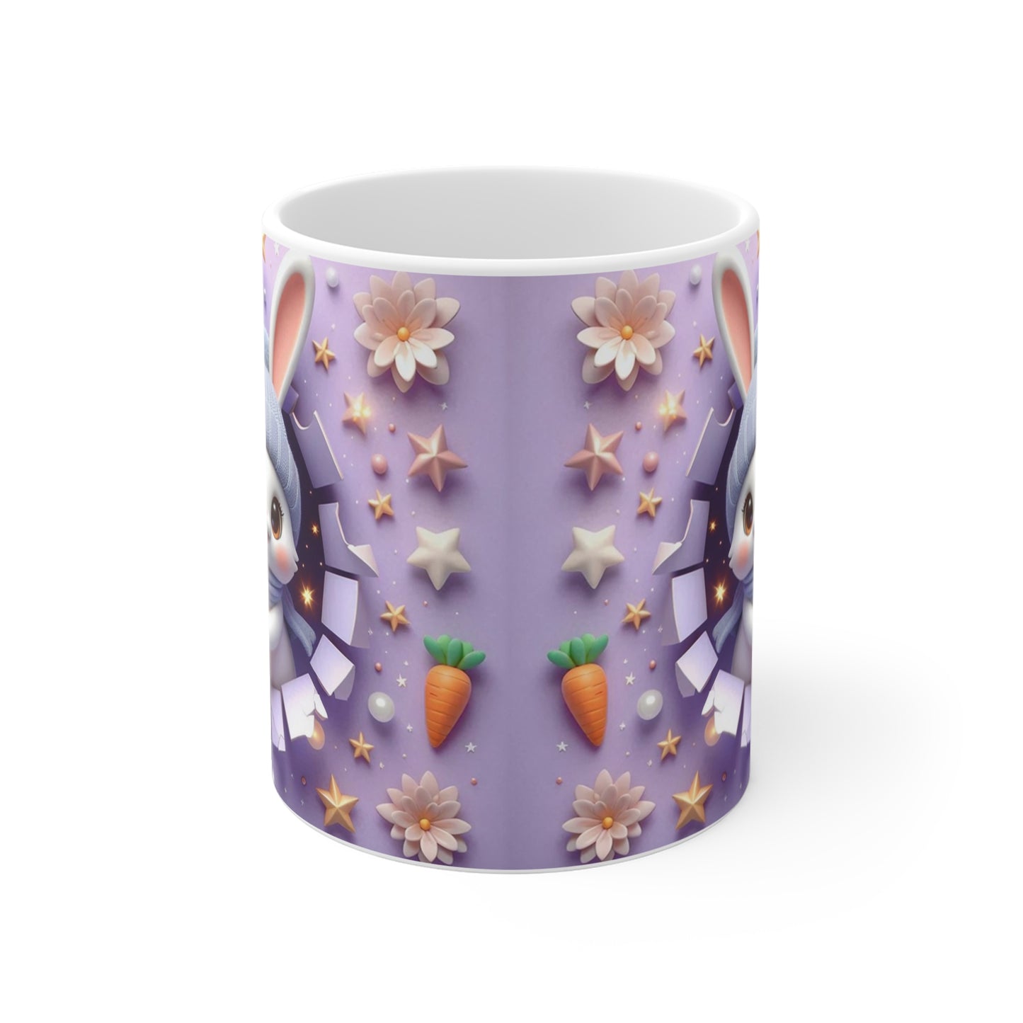Tasse Lapin Mignon Bonnet Bleu – Mug Céramique 325ml – Cadeau Kawaii Pâques Anniversaire