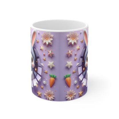 Tasse Lapin Mignon Bonnet Bleu – Mug Céramique 325ml – Cadeau Kawaii Pâques Anniversaire