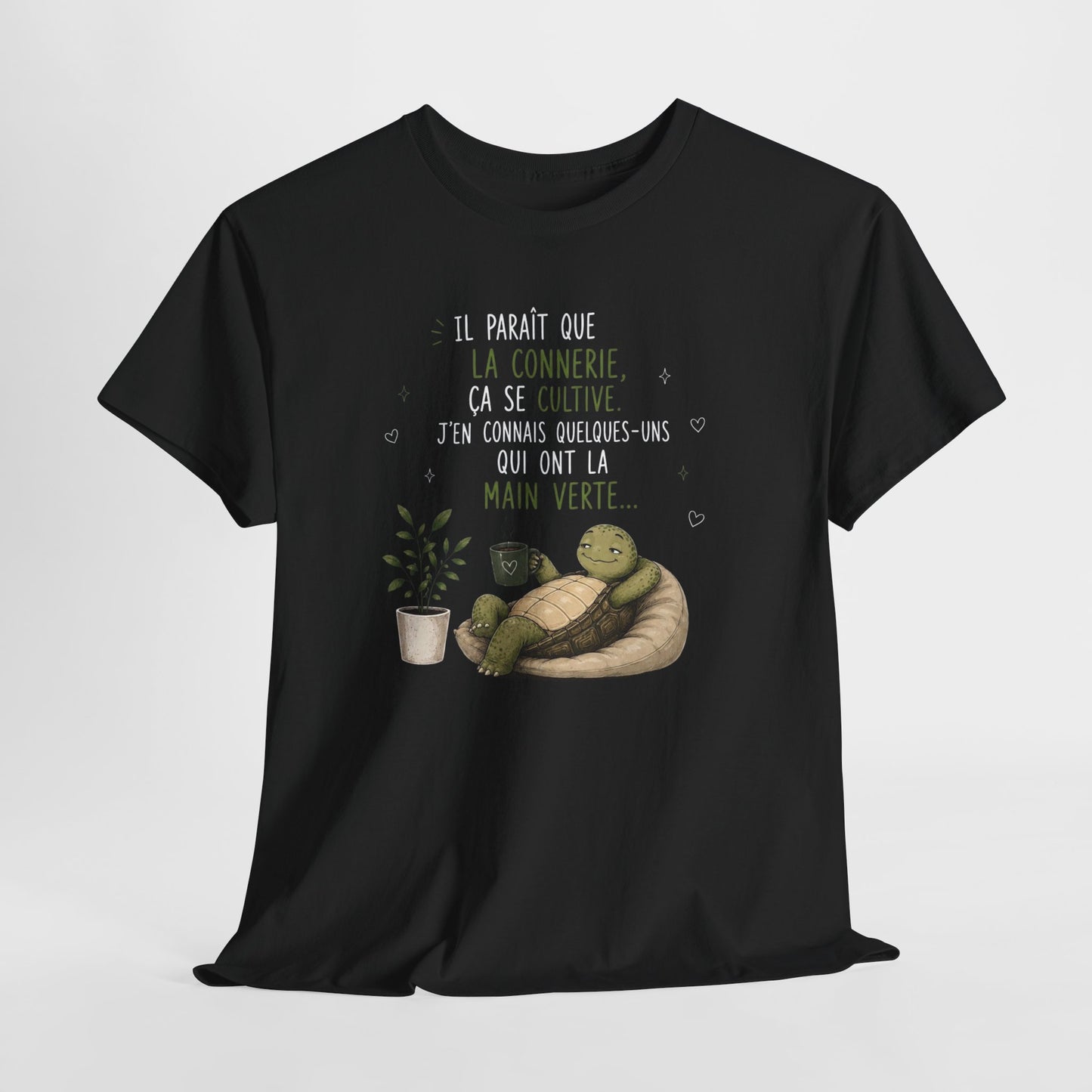 Tee-Shirt Humour Homme et Femme – Tortue Drôle Jardinage Main Verte – Idée Cadeau Original Animal Amusant Anniversaire