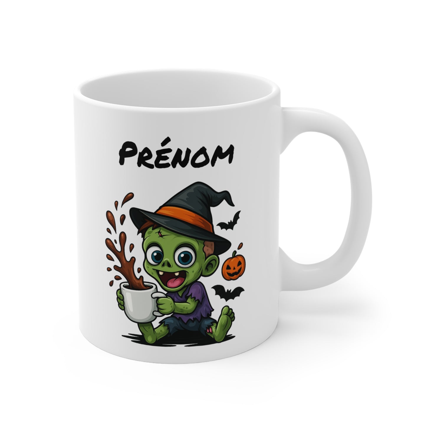 Tasse Personnalisable Zombie Enfant Sorcier Halloween – Mug Prénom Citrouille Mignon 325ml – Cadeau Original Café