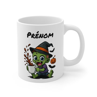 Tasse Personnalisable Zombie Enfant Sorcier Halloween – Mug Prénom Citrouille Mignon 325ml – Cadeau Original Café