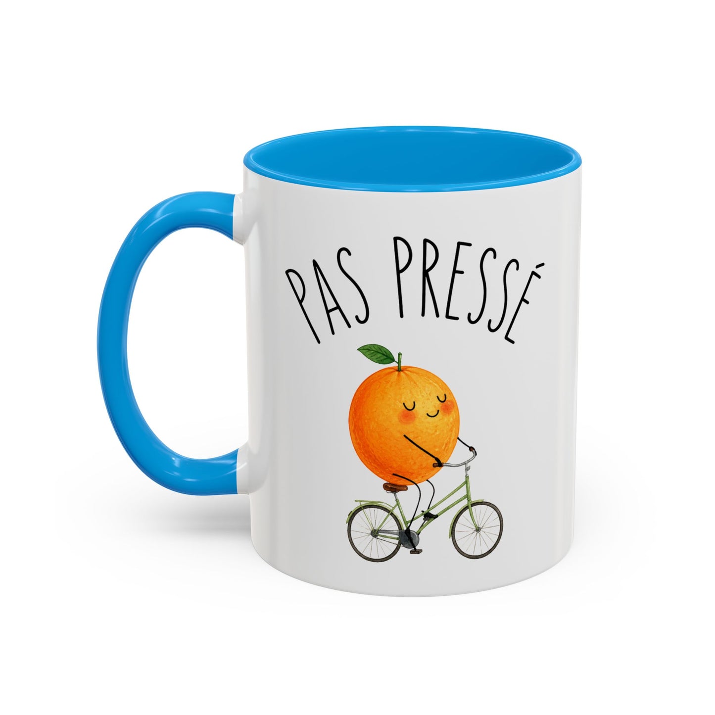 Tasse Humoristique “Pas Pressé” – Mug Orange Mignonne à Vélo – Design Relax et Fun 325ml