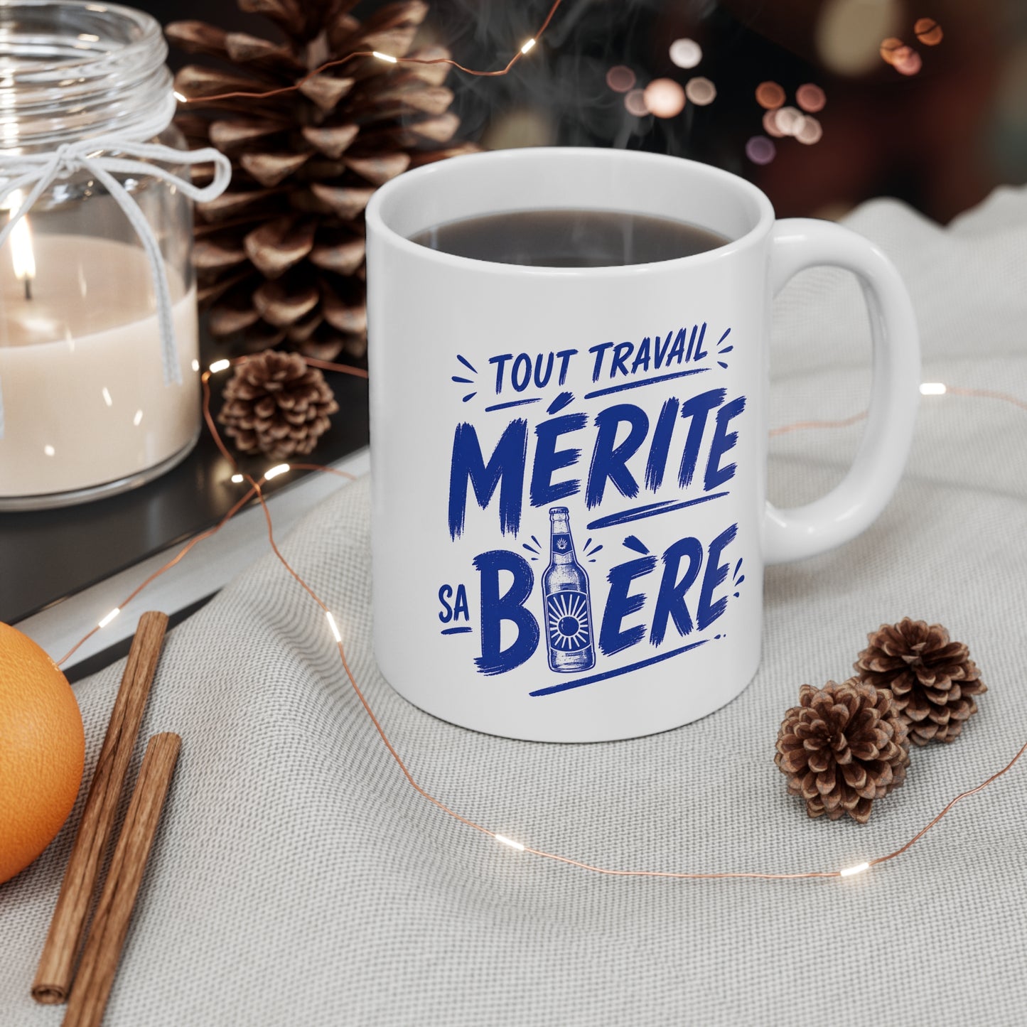 Tasse Tout Travail Mérite Sa Bière – Mug Humour Apéritif et Bière – Cadeau Drôle Femme Homme 325ml