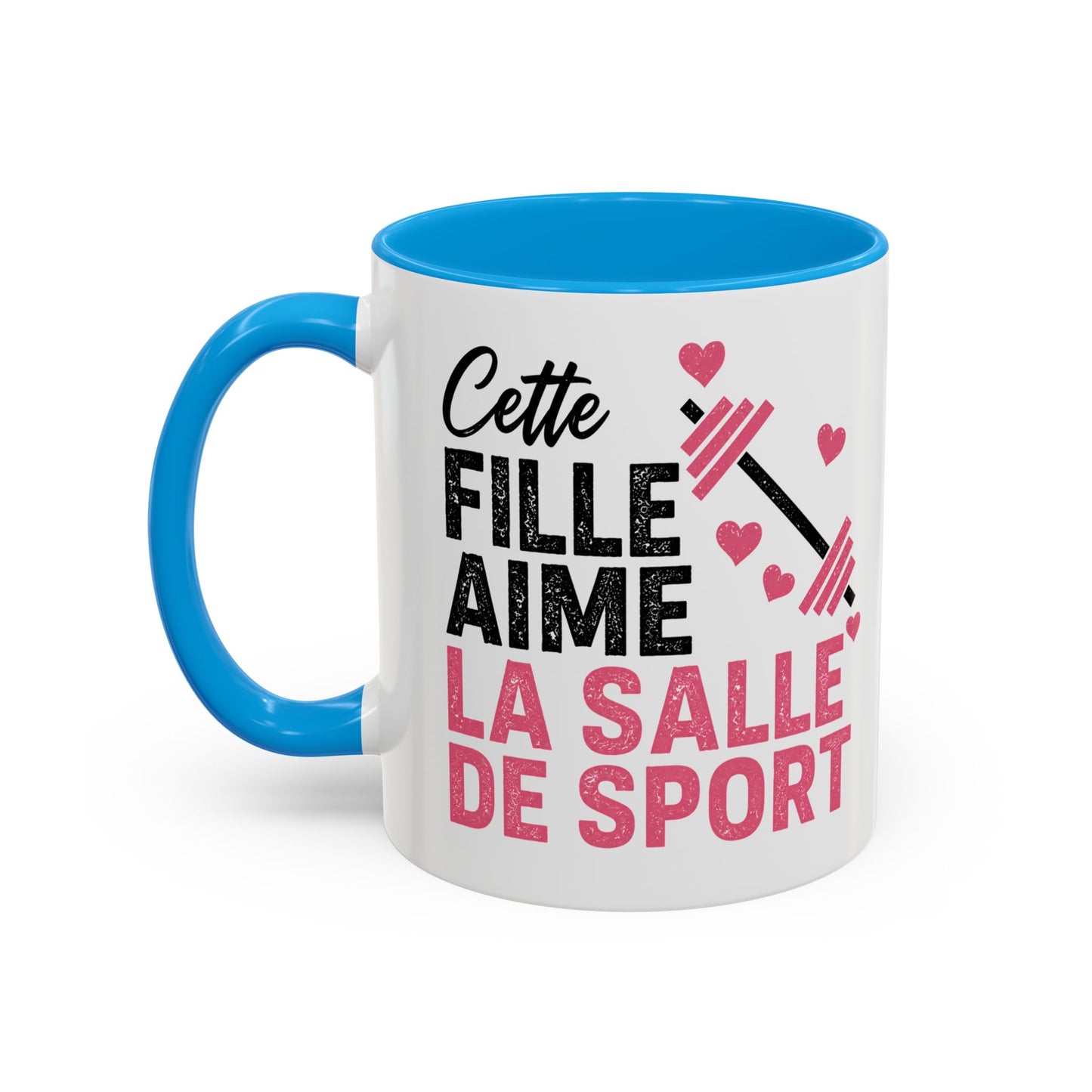 Mug Femme Fitness – Tasse Musculation Haltères – Cadeau Original Sportive, Gym Entraînement Bodybuilding Noir Bleu Rouge