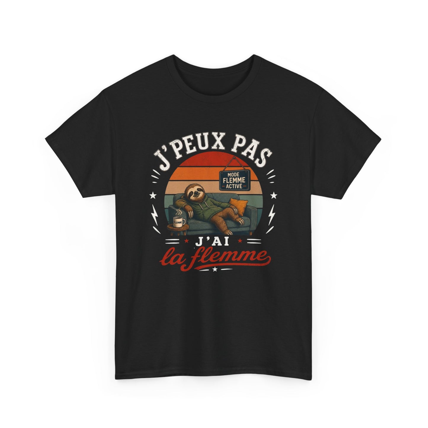 T-Shirt J’Peux Pas J’Ai La Flemme – Tee Shirt Humour Paresseux Vintage – Cadeau Détente Relaxation Repos Fainéant Homme Femme