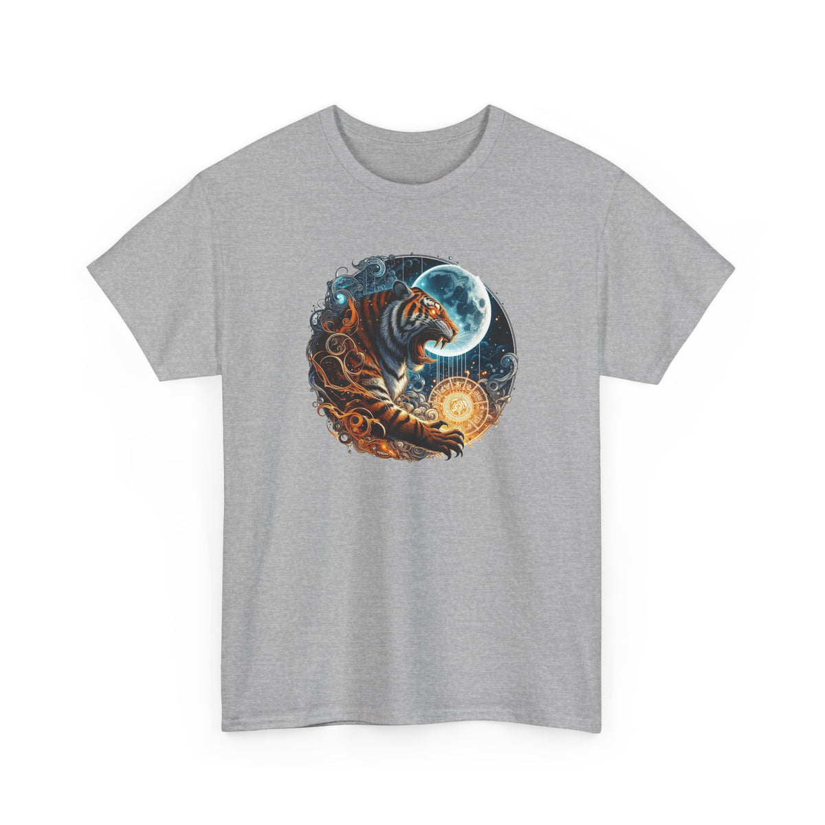 Tee Shirt Tigre Pleine Lune Homme Femme – T-Shirt Tigre Rugissant Mystique – Animal Sauvage Art Fantasy – Design Japonisant