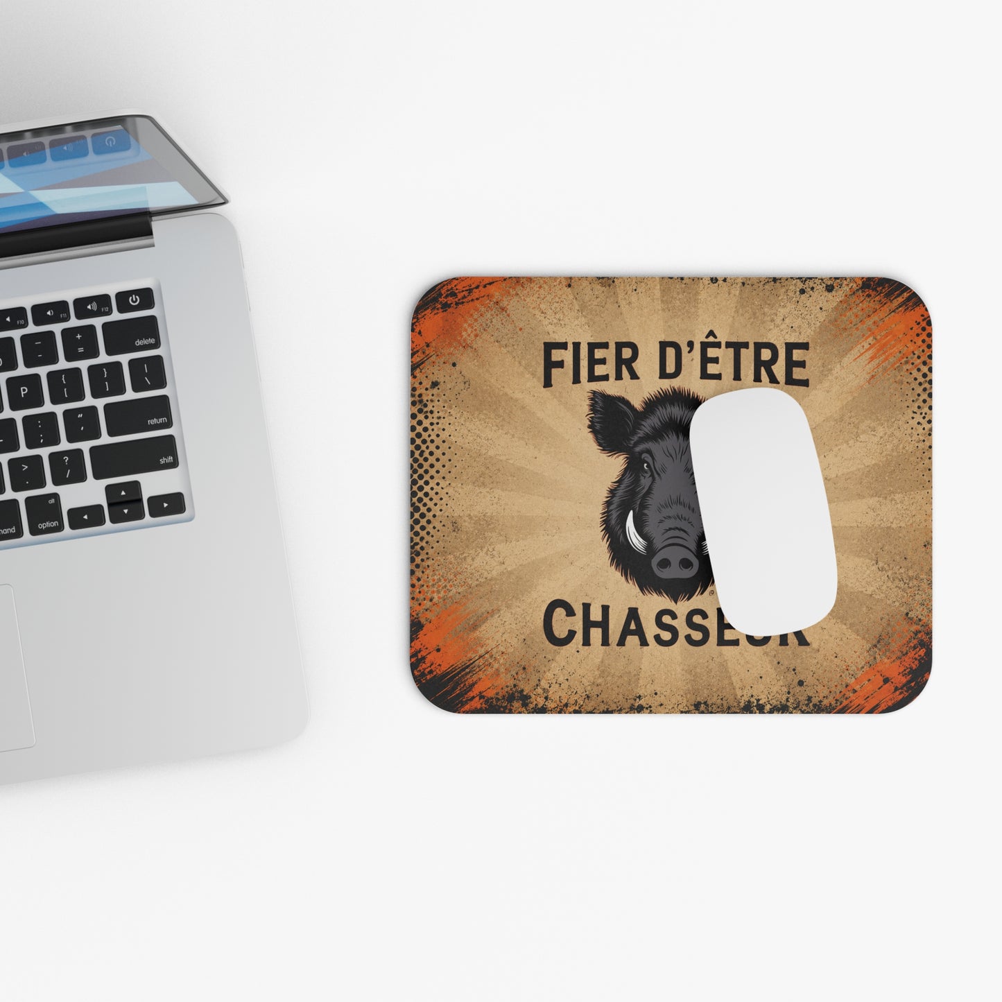 Tapis de Souris 22x18cm Fier d'Être Chasseur Sanglier Cadeau Chasseur Homme Passion Chasse Gibier Idée Cadeau Anniversaire Noël Bureau Gaming