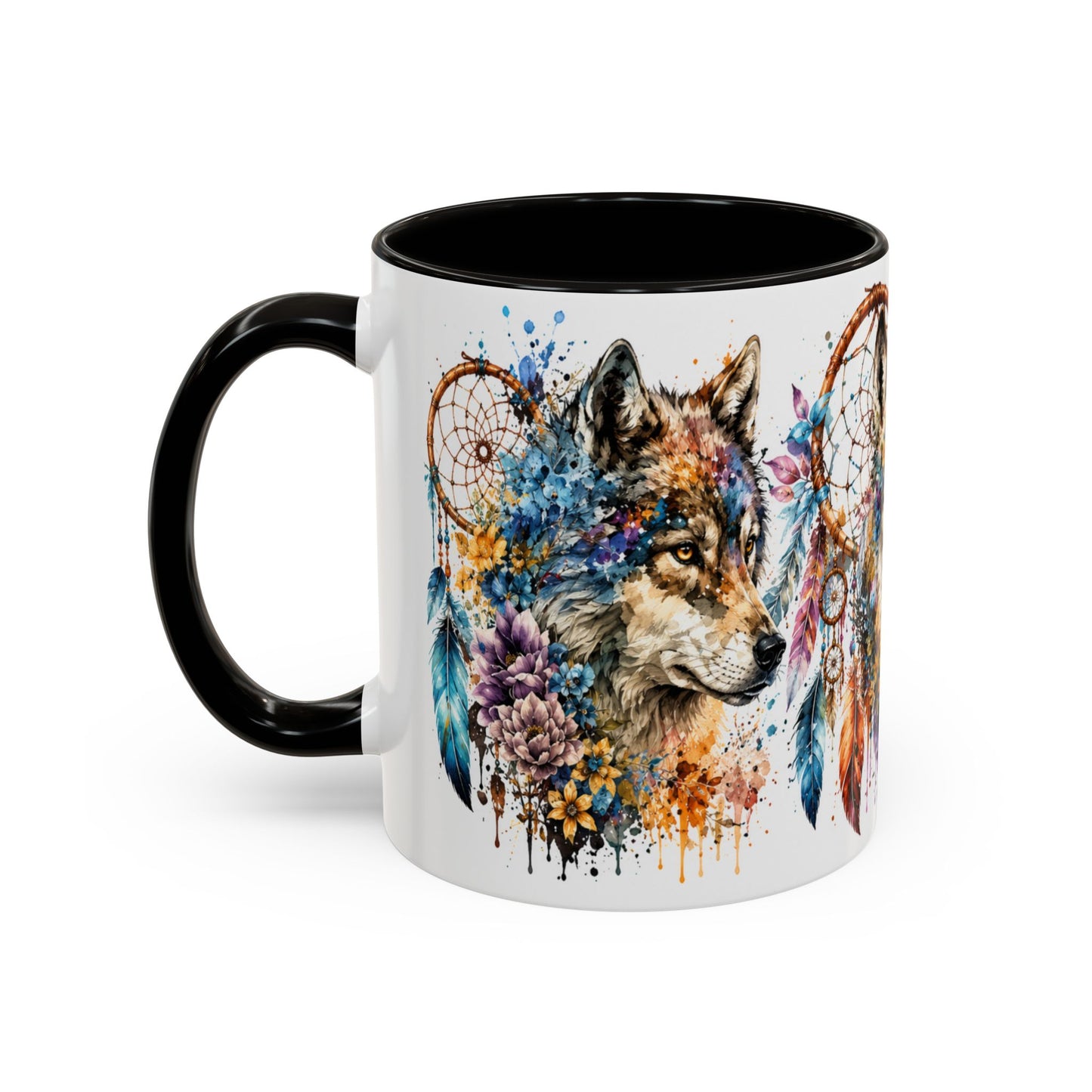 Tasse Loup Bohème – Mug Attrape-Rêves et Fleurs Colorées – Cadeau Animal Spirituel Homme Femme 325ml