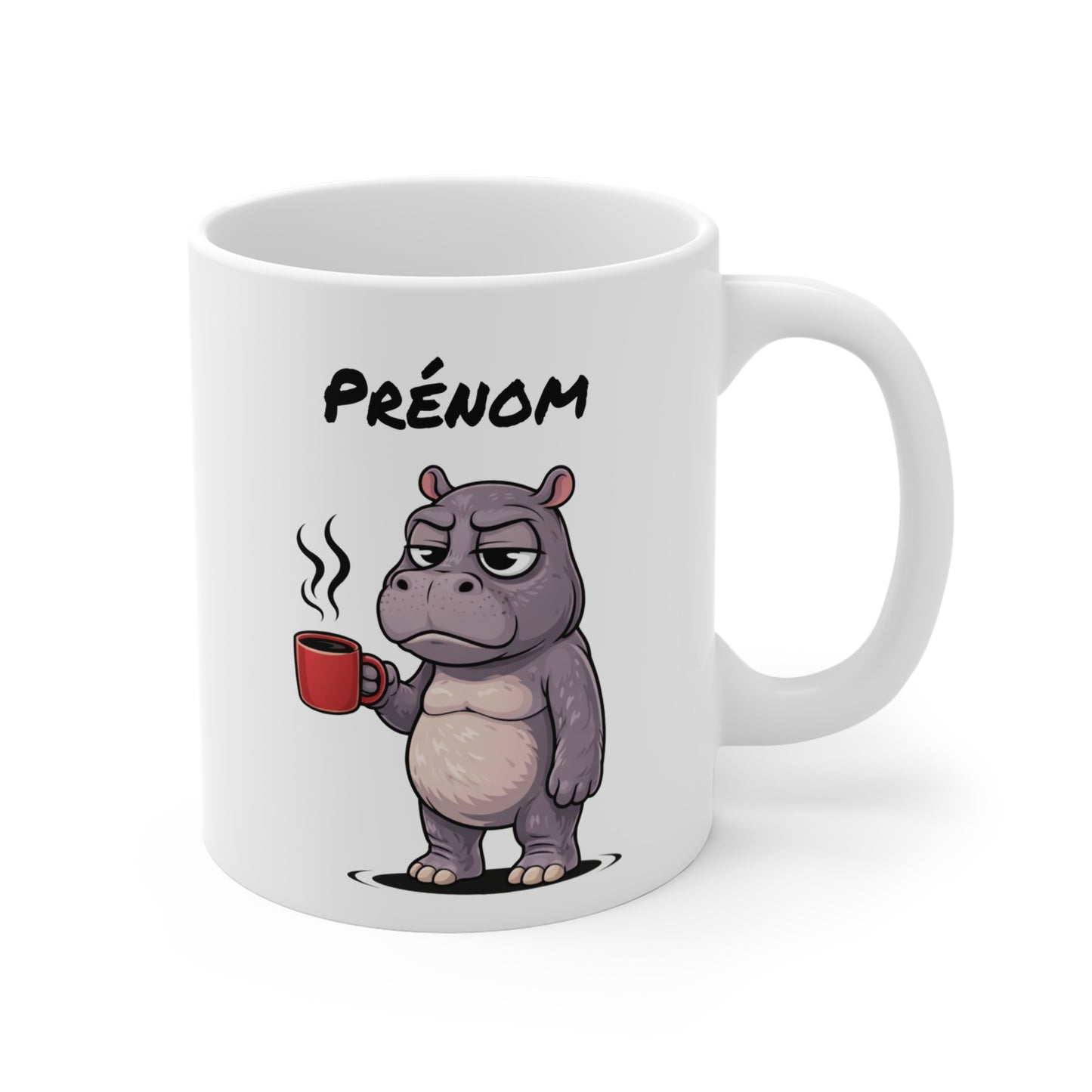 Mug Hippopotame Fatigué Personnalisable 325ml – Tasse Café Humour Animal Drôle Réveil Difficile Travail Bureau