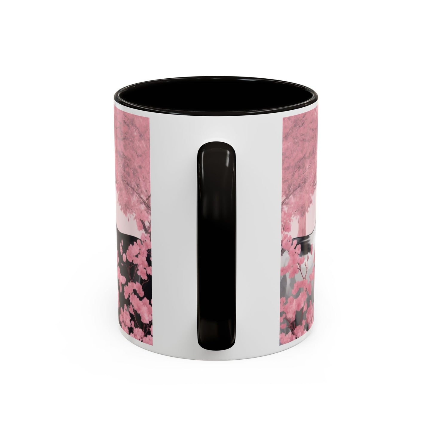 Mug Chevaux Sakura – Tasse Cheval Noir et Blanc avec Fleurs de Cerisier Roses – Cadeau Passion Cheval 325ml