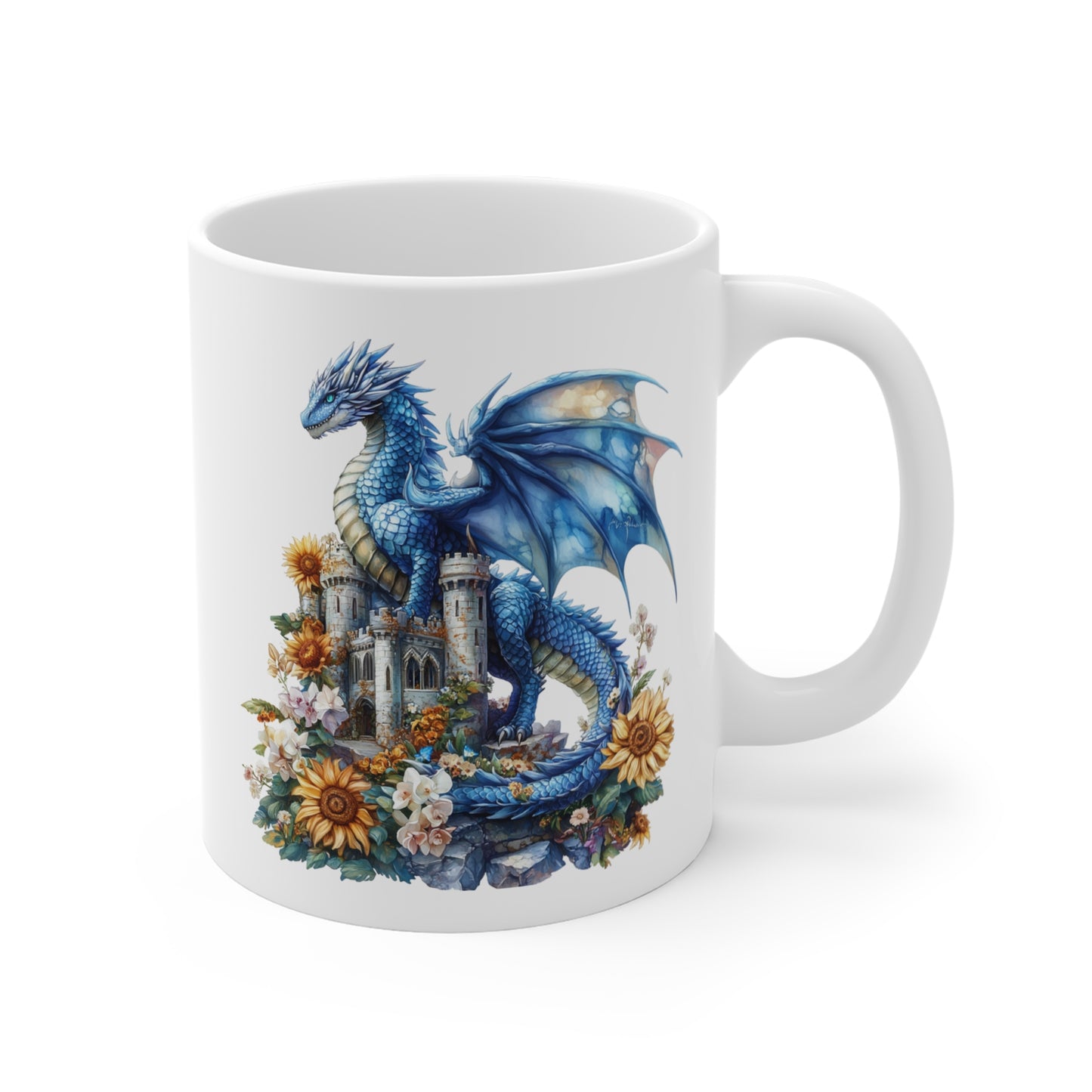 Mug Dragon Bleu et Château – Tasse Fantasy Médiévale et Féerique – Cadeau Magique Céramique 325ml