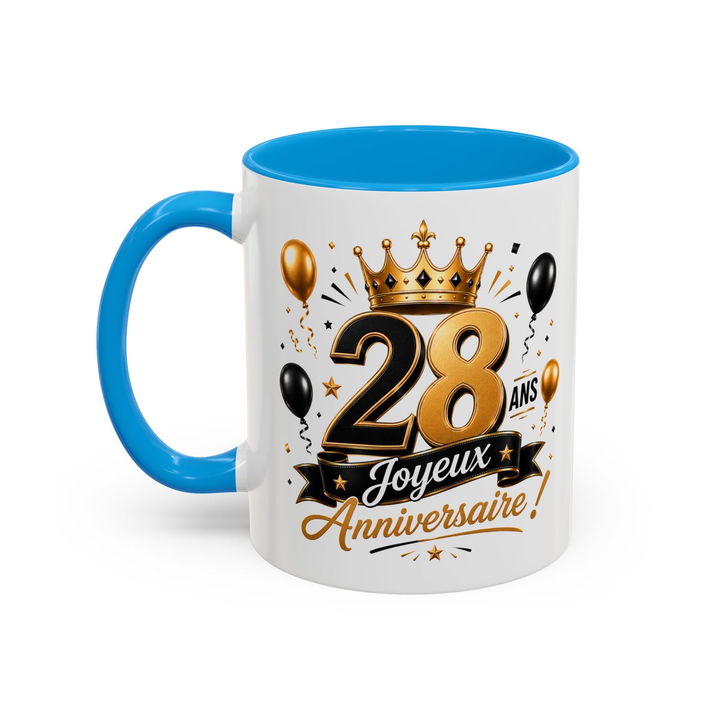 Mug Joyeux 28 Ans – Tasse Anniversaire 28 Ans – Cadeau Original pour Femme Homme – Idée Cadeau 28e Anniversaire Noir Bleu Rouge