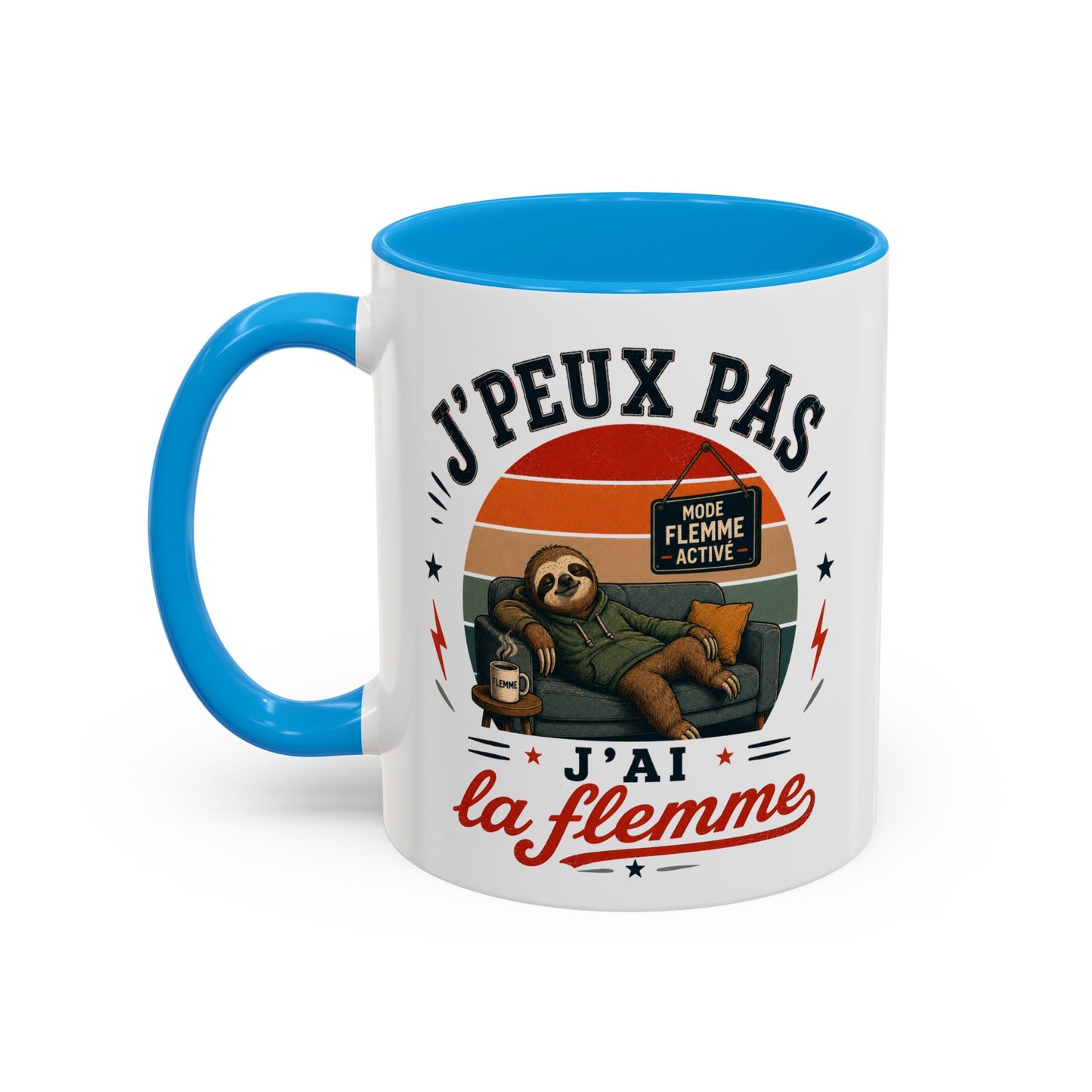 Tasse J’Peux Pas J’Ai La Flemme – Mug Humour Vintage avec Paresseux – Cadeau Drôle Homme Femme 325ml