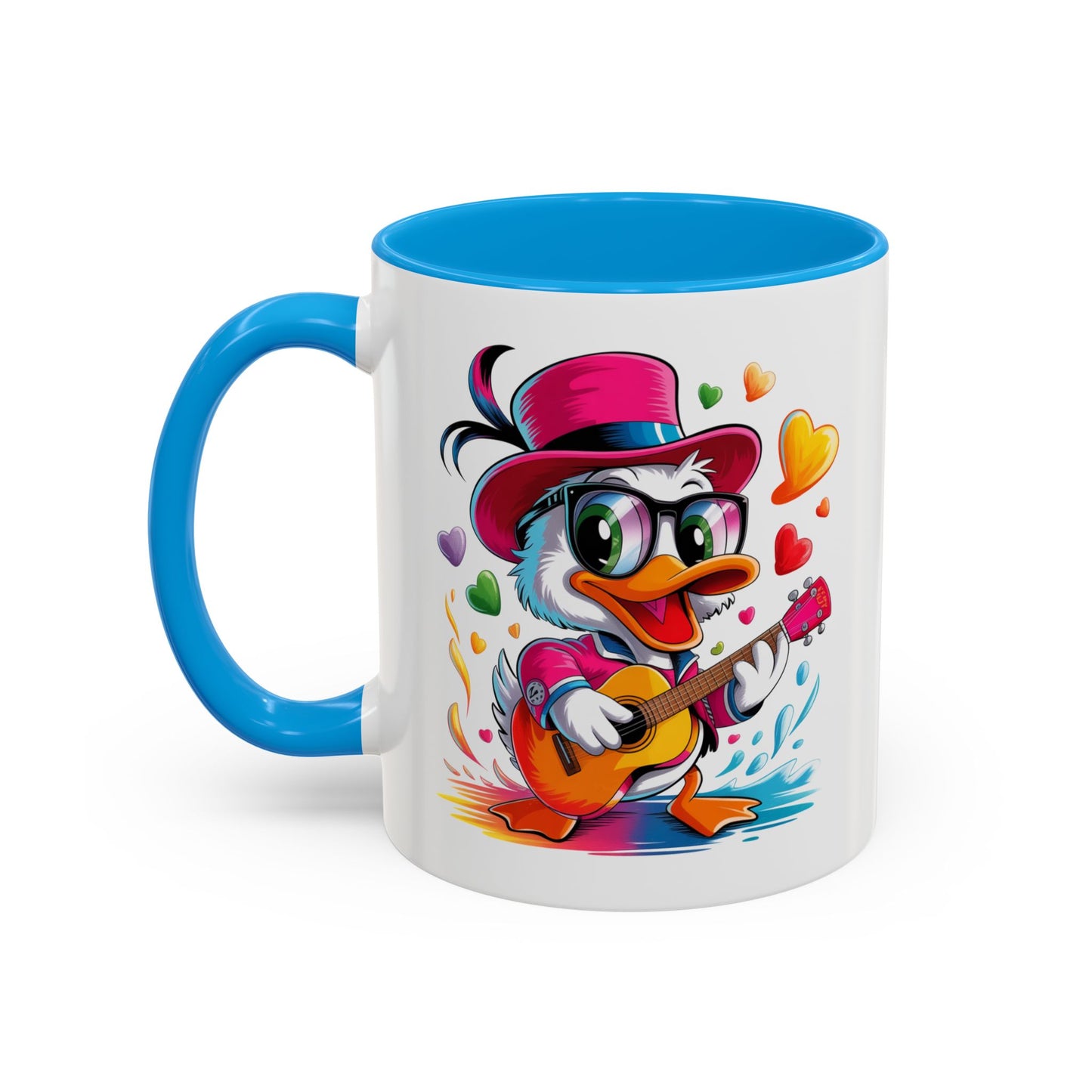 Mug Canard Musicien Stylé – Tasse Design Fun avec Guitare, Lunettes et Cœurs – Cadeau Original 325ml