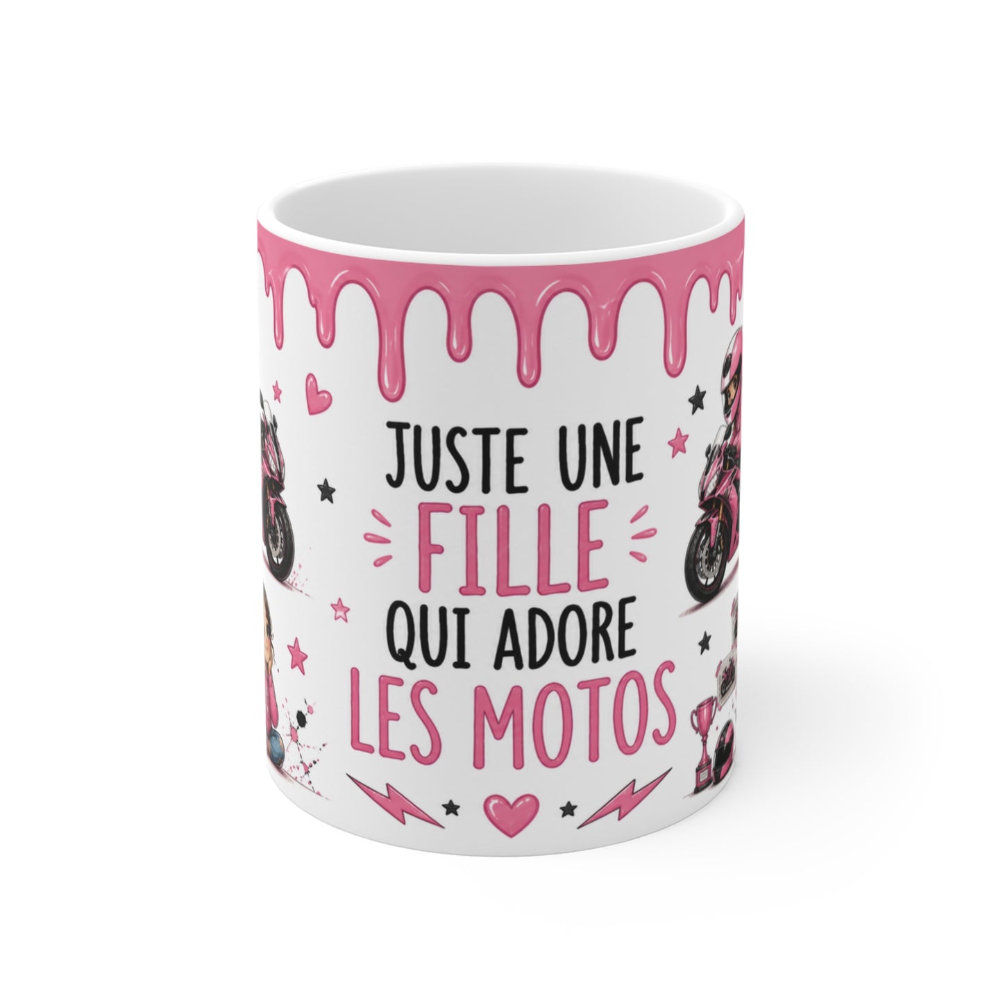 Tasse Juste Une Fille Qui Adore Les Motos – Mug Moto Rose Kawaii Pilote Course Superbike Cadeau Fille Enfant Passion Moto 325ml