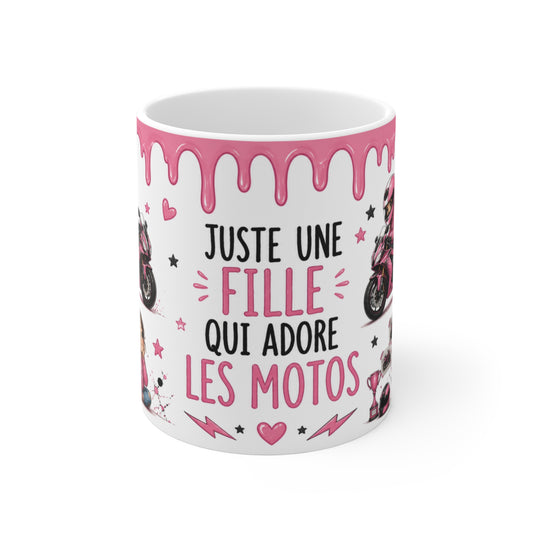 Tasse Juste Une Fille Qui Adore Les Motos – Mug Moto Rose Kawaii Pilote Course Superbike Cadeau Fille Enfant Passion Moto 325ml