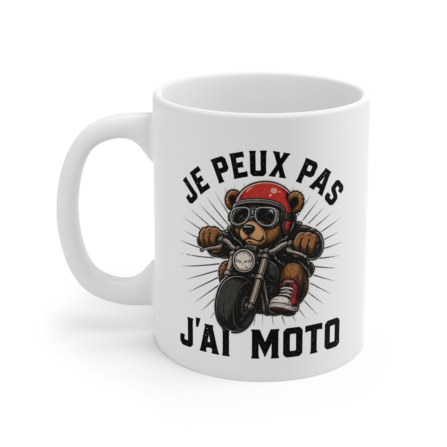 Tasse Je Peux Pas J’Ai Moto – Mug Ours Motard Humoristique – Cadeau Biker Homme Femme 325ml