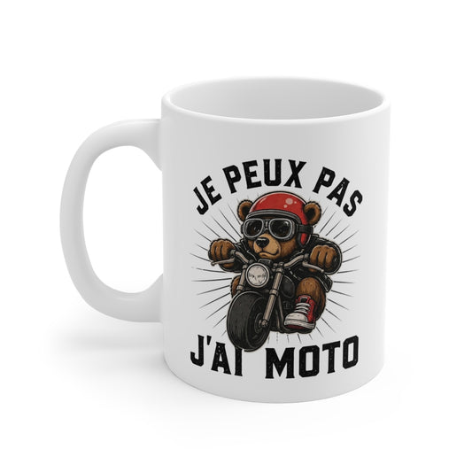 Tasse Je Peux Pas J’Ai Moto – Mug Ours Motard Humoristique – Cadeau Biker Homme Femme 325ml