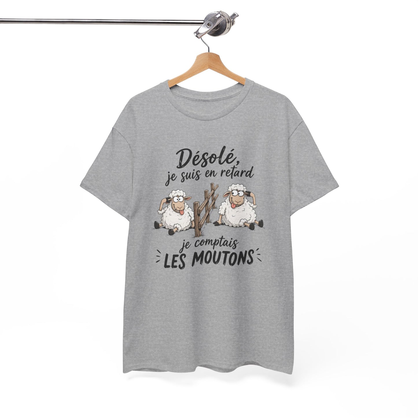 T-Shirt Désolé Je Suis En Retard Je Comptais Les Moutons – Tee Shirt Humour Dormeur Fatigue – Cadeau Original Homme Femme