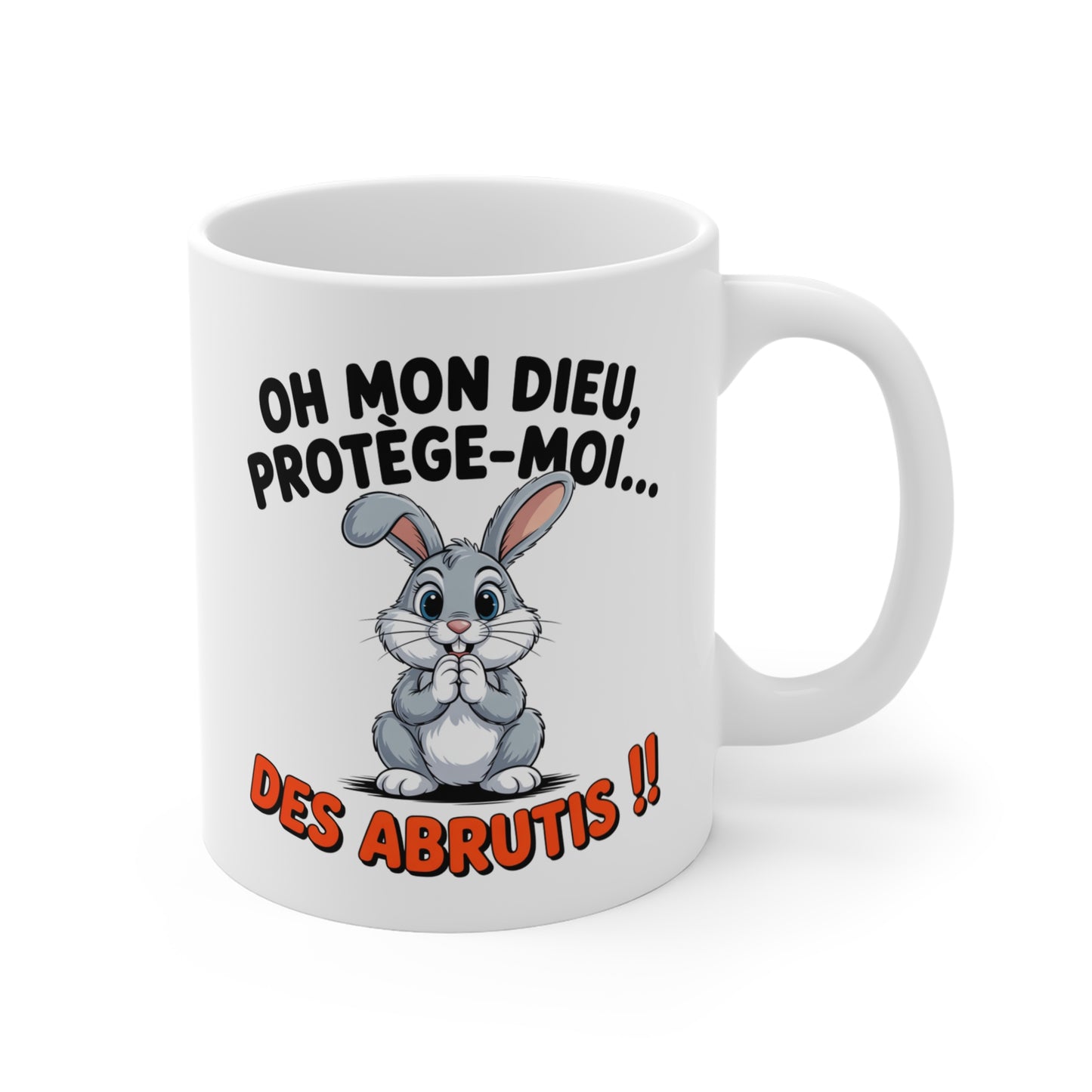 Mug Humour Lapin 325ml – Tasse Céramique Drôle “Protège-Moi des Abrutis” – Cadeau Original Sarcastique