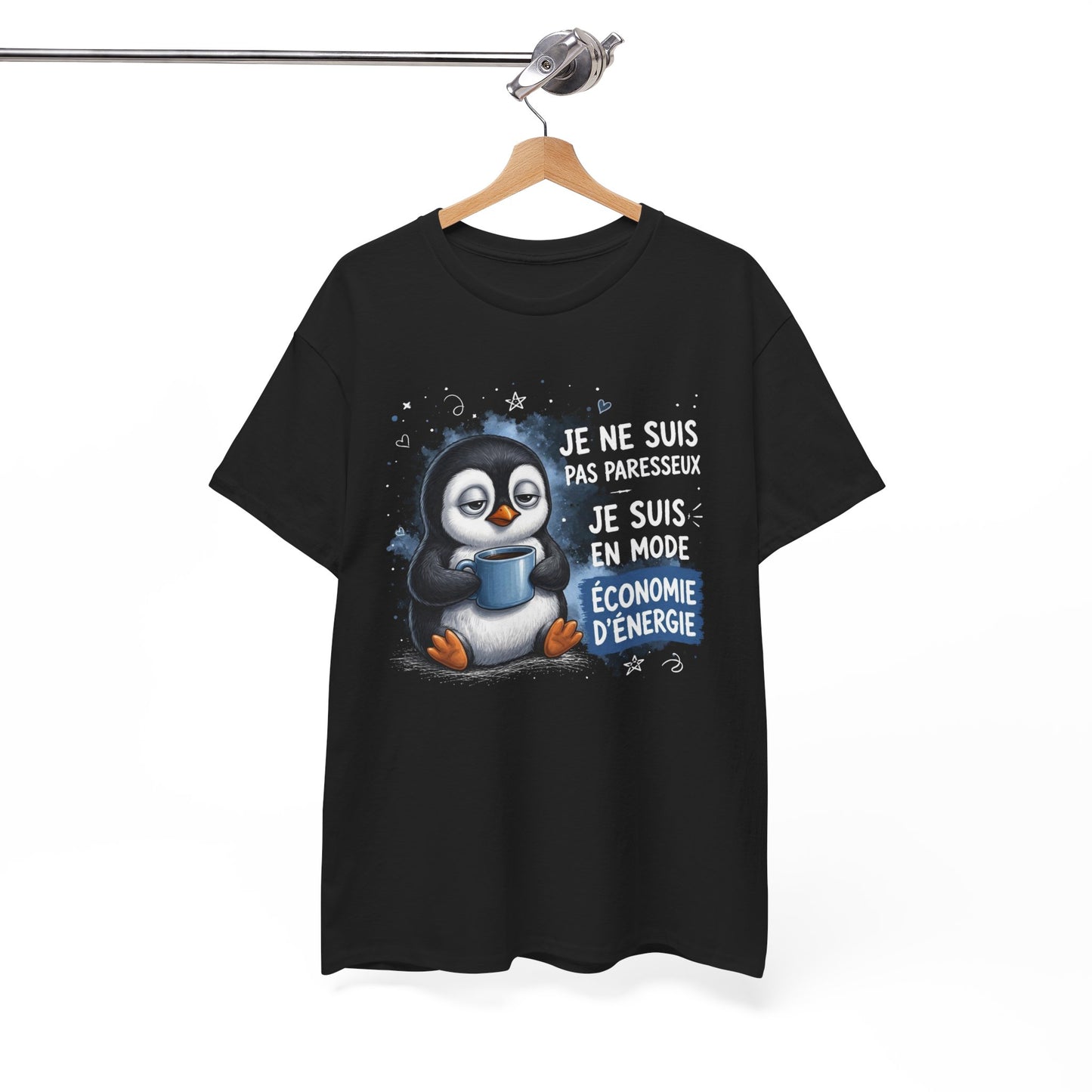 Tee-Shirt Humour Homme et Femme – Pingouin Fatigué Économie d’Énergie – Idée Cadeau Drôle Original Anniversaire