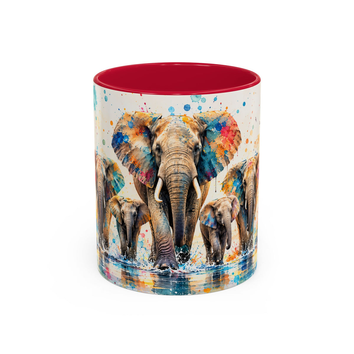 Mug Famille d’Éléphants Colorés – Tasse Style Aquarelle Afrique Savane – Cadeau Original Amoureux des Animaux