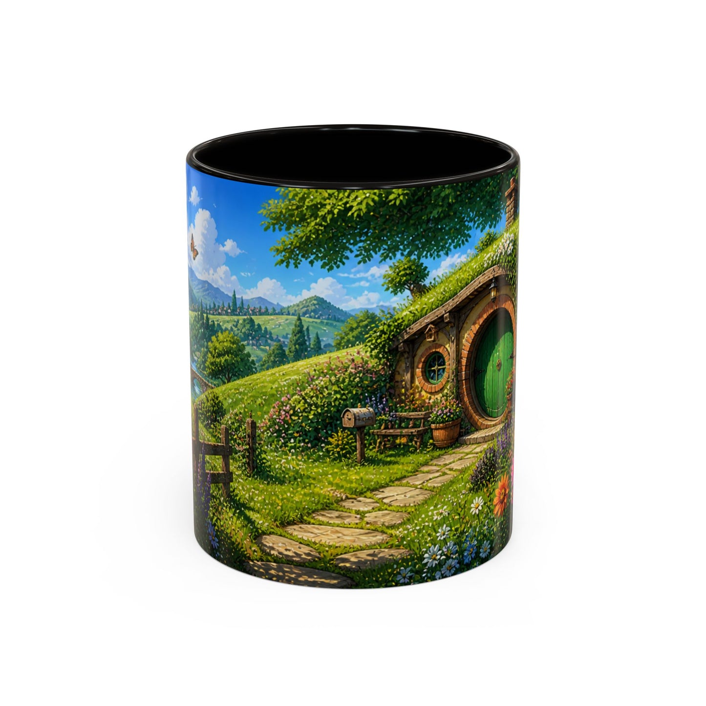 Tasse Maison Hobbit – Mug Cottage Fantastique avec Jardin Fleuri et Paysage Nature – Ambiance Fantasy 325ml