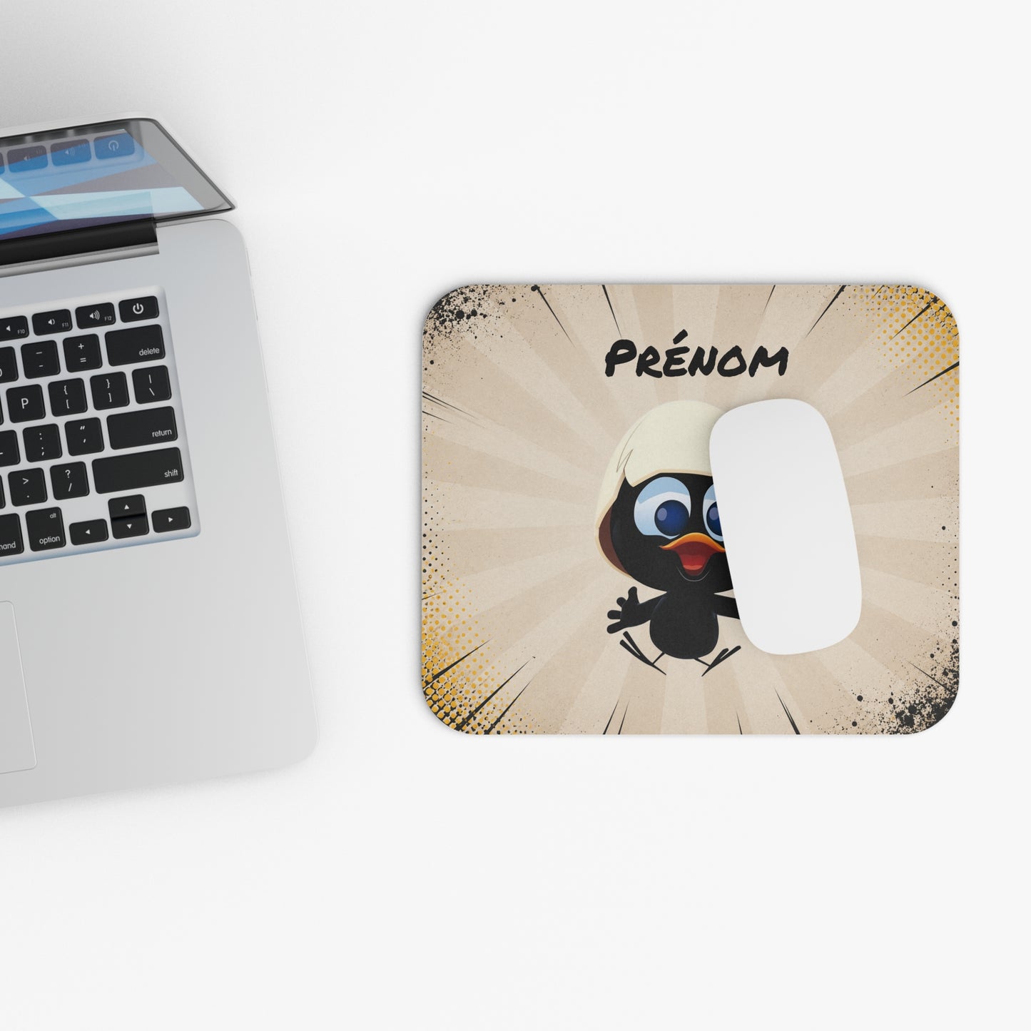 Tapis de Souris 22x18cm Personnalisé Prénom Poussin Style Calimero Cadeau Humour Homme Femme Enfant Anniversaire Bureau Gaming