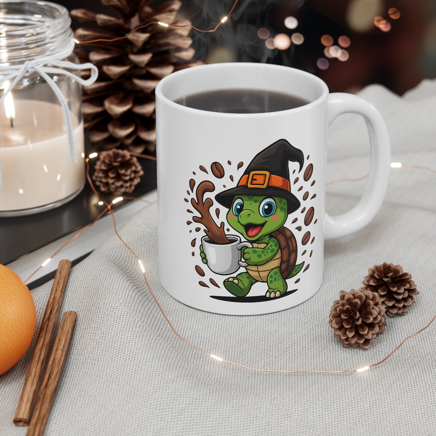 Tasse Tortue Sorcière Halloween – Mug Céramique Café 325ml – Cadeau Fantaisie Original