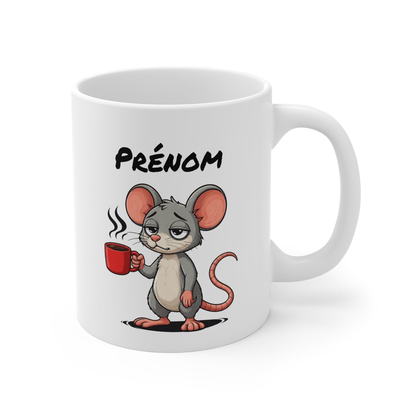Tasse Souris Fatiguée avec Café – Mug Humour Animal Mignon – Illustration Cartoon 325ml – Idée Cadeau Originale