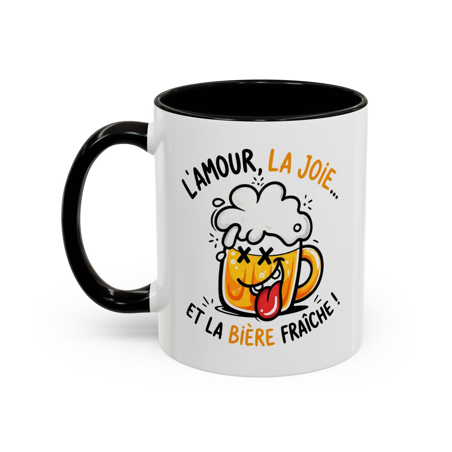 Mug Humour Bière – L’Amour La Joie Et La Bière Fraîche – Tasse Drôle Cadeau Original Fun Céramique 325ml