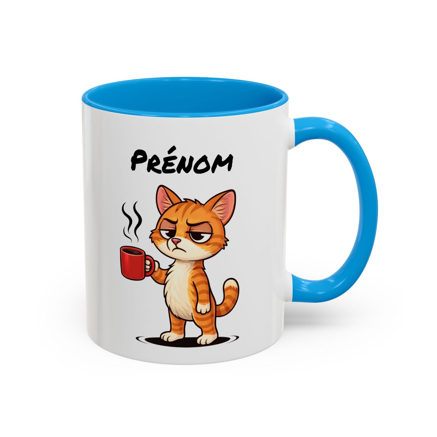 Mug Chat Fatigué Personnalisable 325ml – Tasse Café Humoristique Prénom Cadeau Original Noir Bleu Rouge