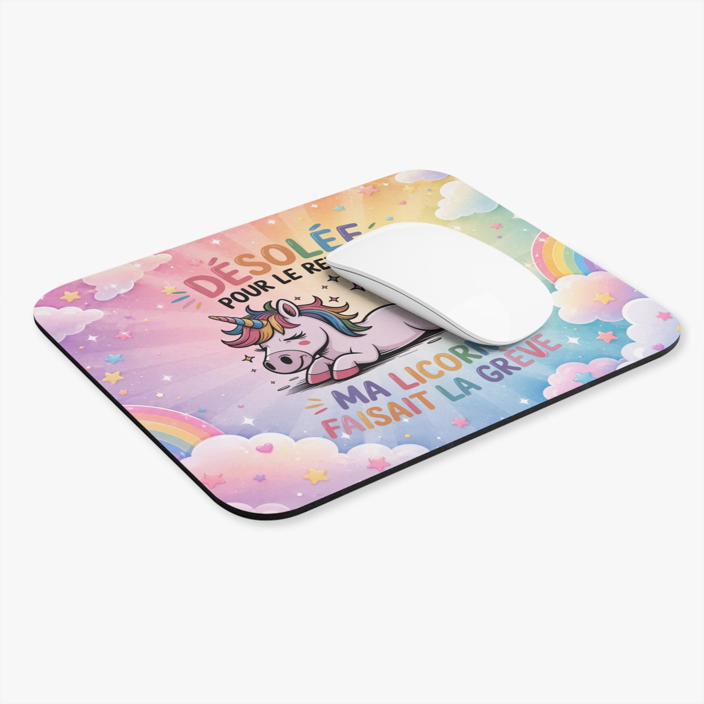 Tapis de Souris 22x18cm Licorne Drôle Désolée pour le Retard Ma Licorne Faisait la Grève Humour Bureau Gaming Cadeau Original