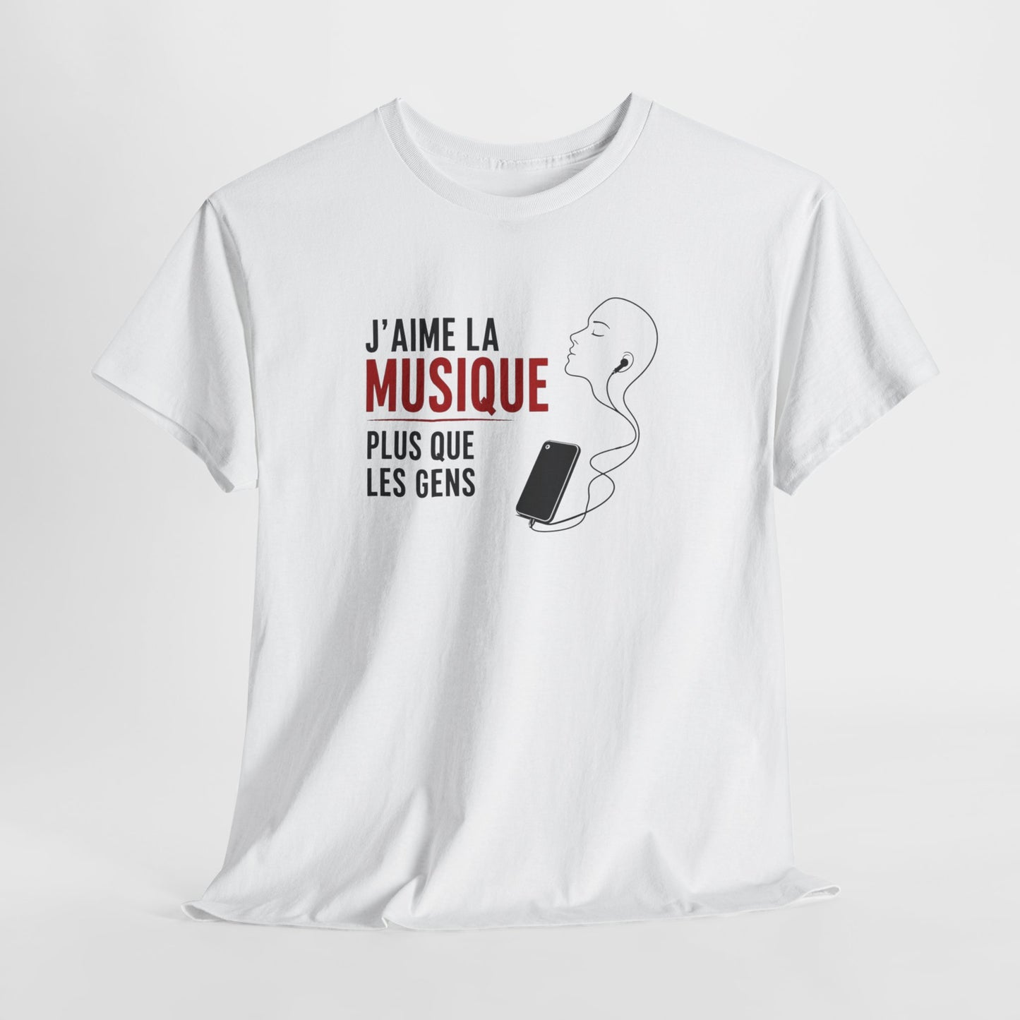 T-Shirt J’Aime La Musique Plus Que Les Gens Homme Femme – Tee Shirt Humour Musique – Cadeau Fan Musique Noir Blanc Gris