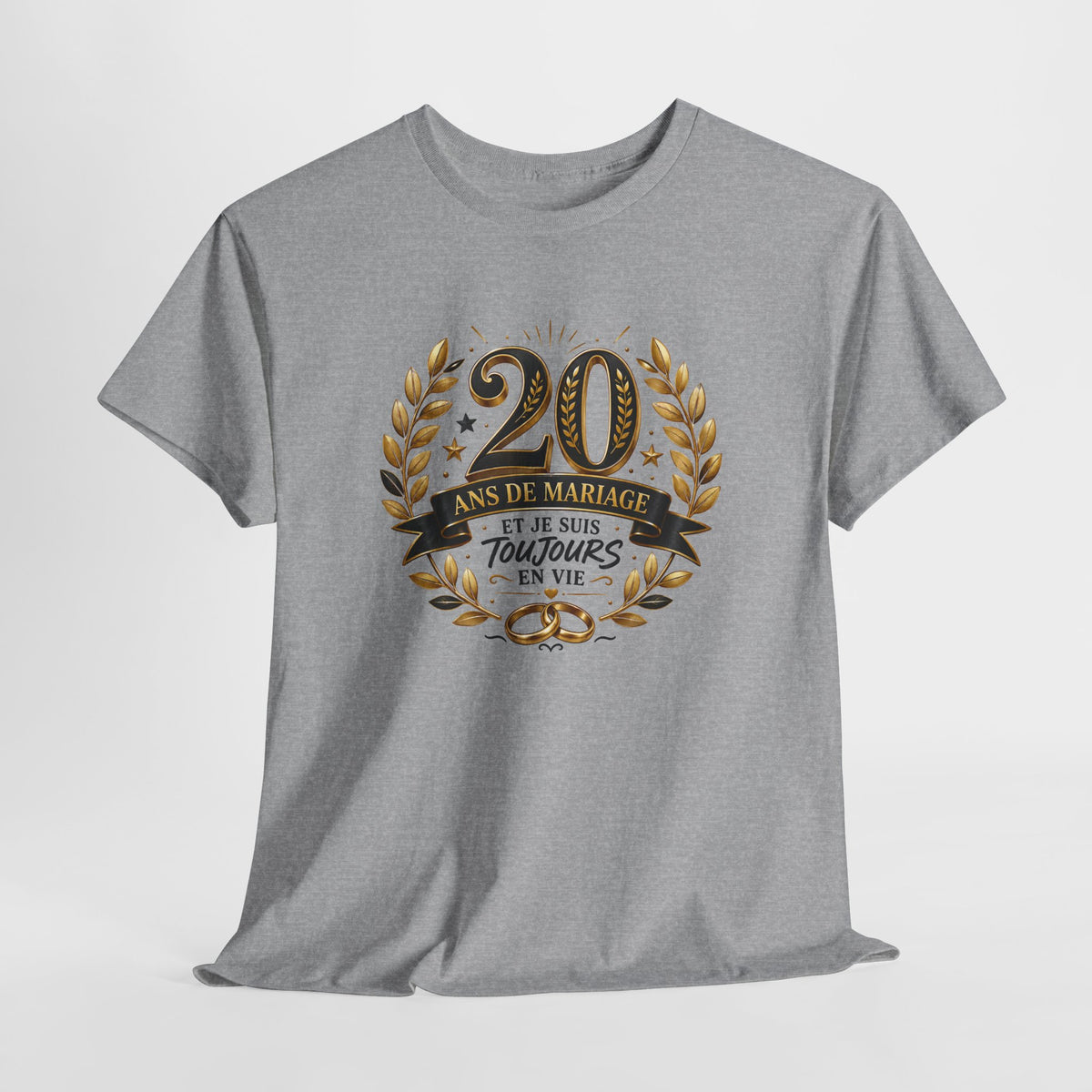 Tee Shirt 20 Ans de Mariage Homme Femme – Toujours en Vie – T-Shirt Humour Anniversaire de Mariage Couple Cadeau Original
