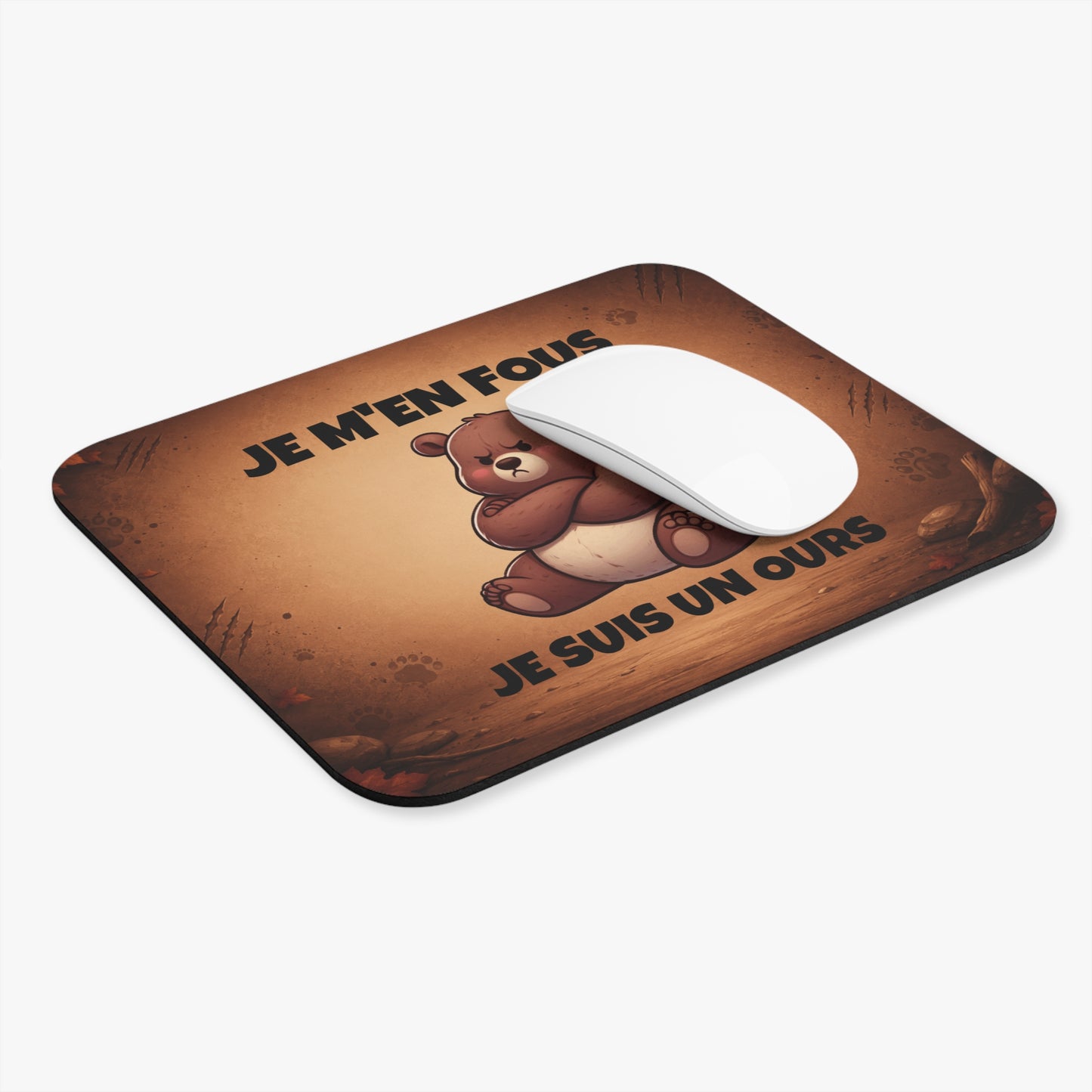 Tapis de Souris 22x18cm Je M’en Fous Je Suis un Ours – Cadeau Humour Ours Boudeur – Accessoire Bureau Drôle Homme Femme