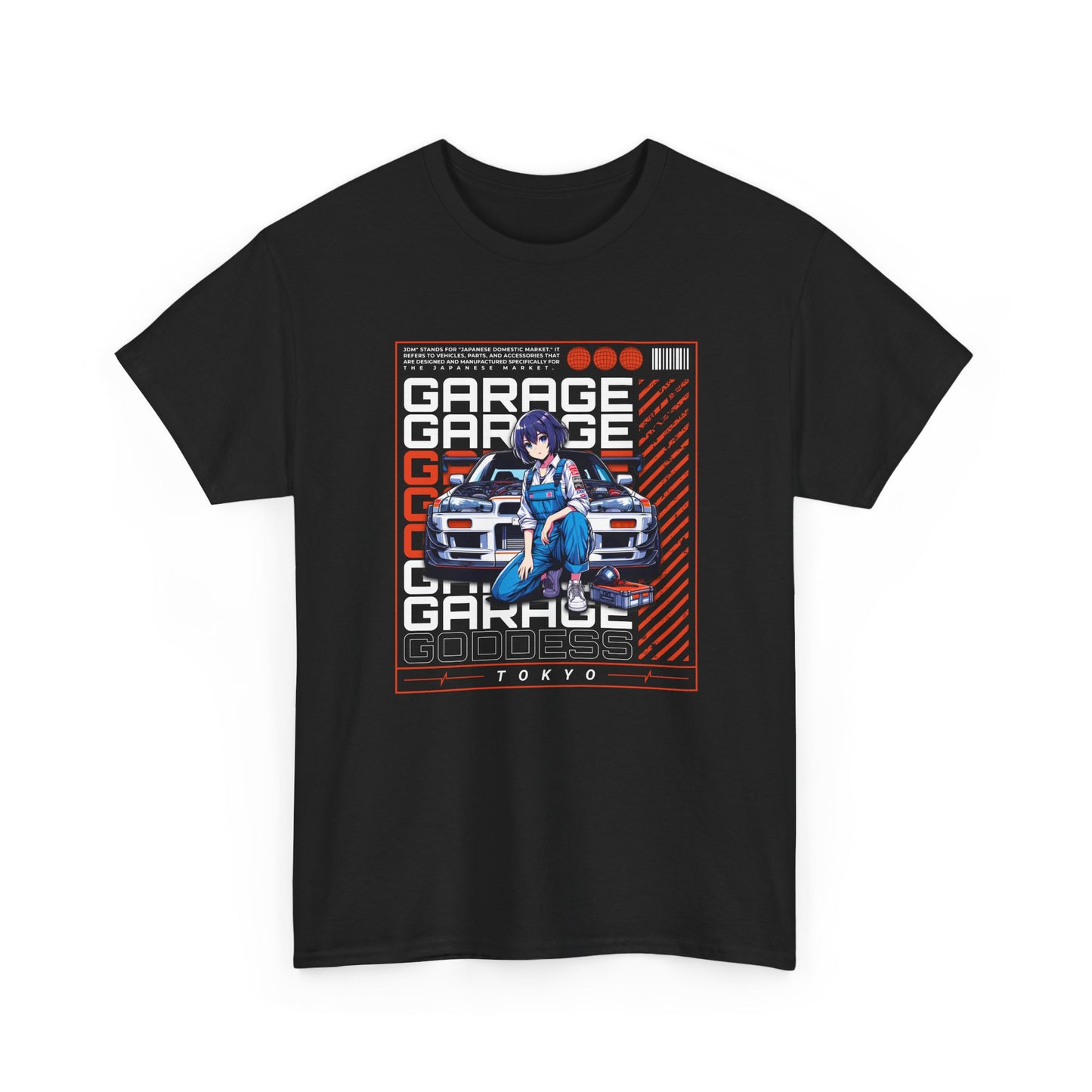 T-Shirt Femme Garage Goddess Tokyo – Tee Shirt JDM Anime Girl Voiture – Design Street Racing Japon Noir Cadeau Passion Auto