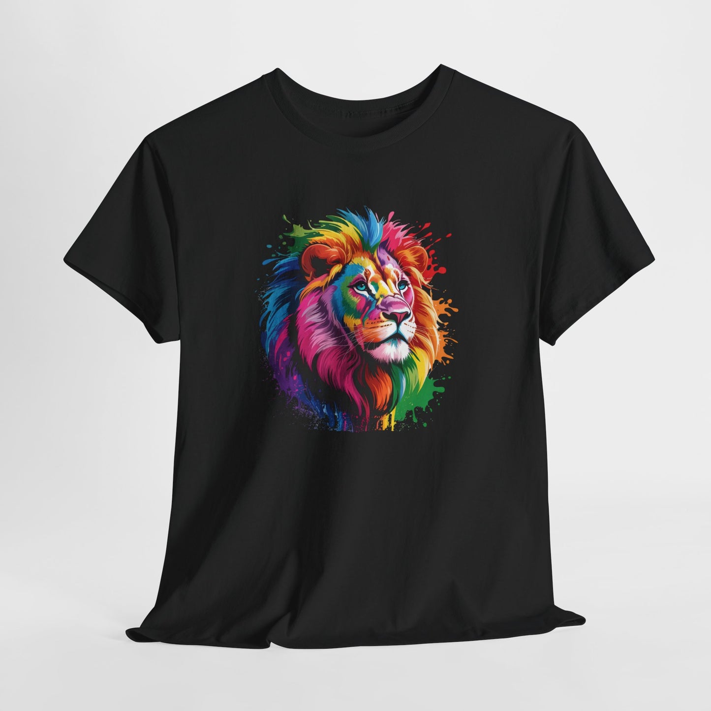 T-Shirt Lion Multicolore Style Peinture – Tee Shirt Animal Sauvage Artistique – Cadeau Lion Coloré Tendance Noir Blanc Gris