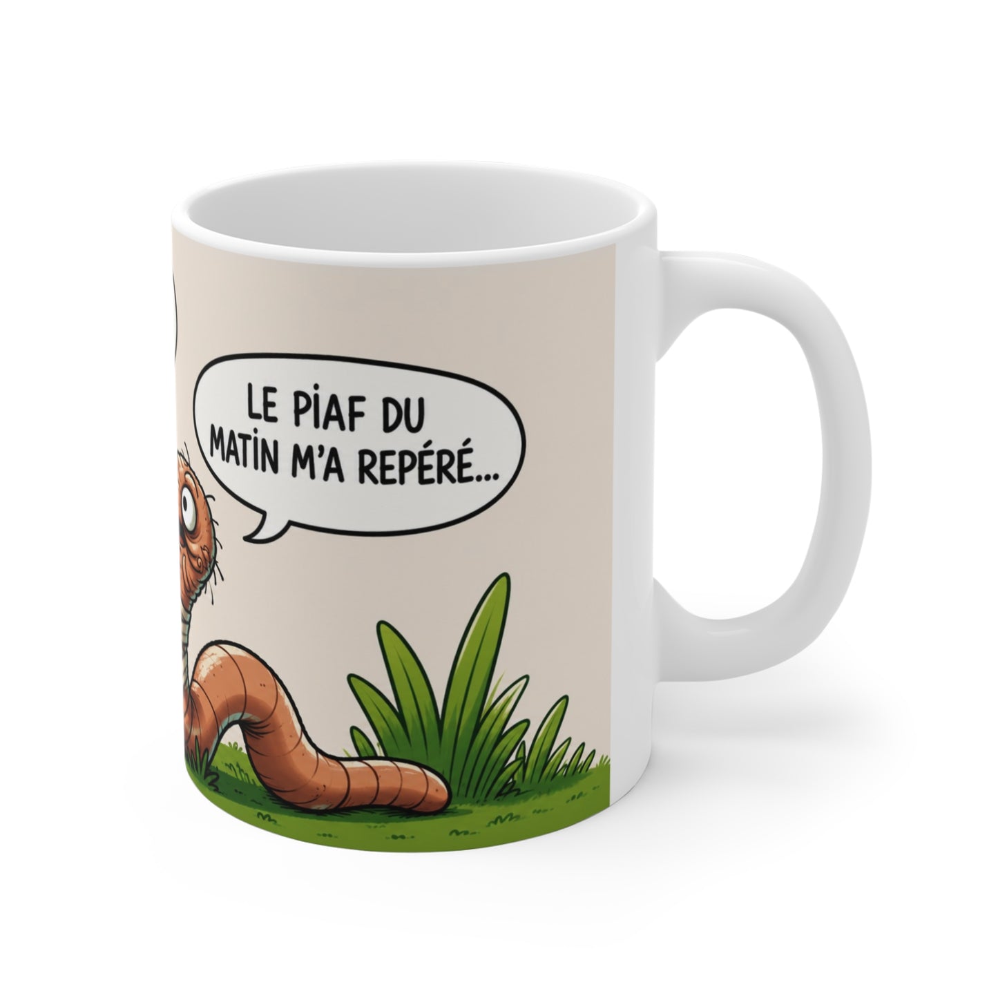 Tasse Ver de Terre Humour – Mug “Le Piaf du Matin M’a Repéré” – Cadeau Drôle Homme Femme 325ml