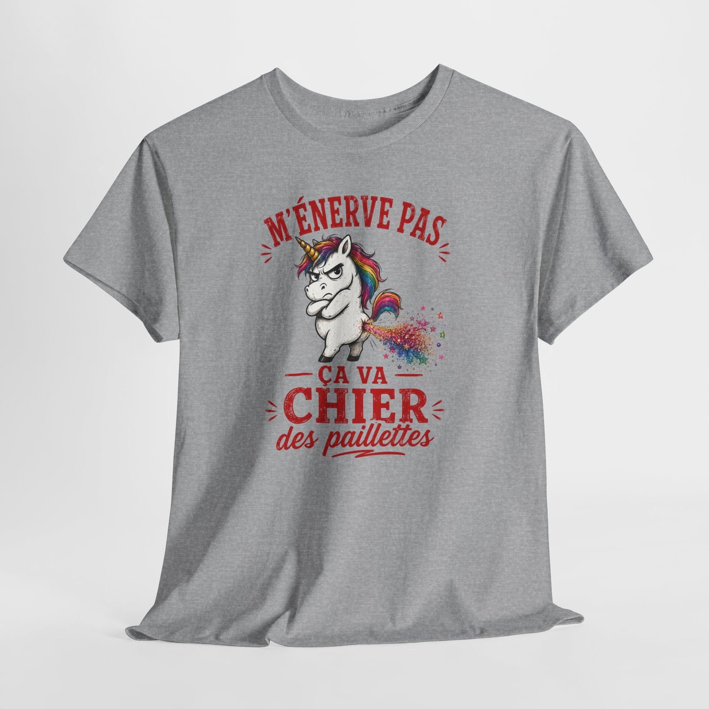 Tee-Shirt M'Énerve Pas Ça Va Chier des Paillettes – Licorne Humour Drôle – Cadeau Homme Femme