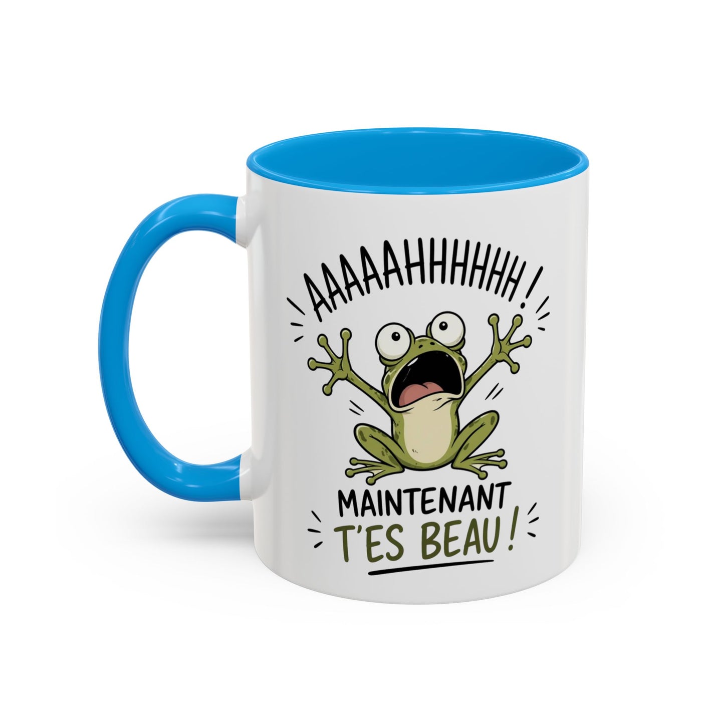 Mug Grenouille Drôle – “Maintenant T’es Beau” – Tasse Humour Animal et Réveil – Cadeau Original Homme Femme – Céramique 325ml Noir Bleu Rouge
