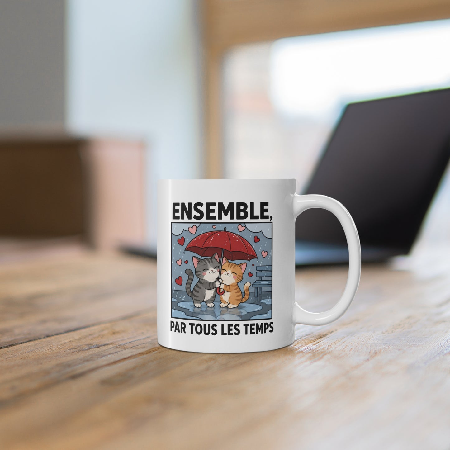 Tasse Ensemble Par Tous Les Temps – Mug Couple Chats Amoureux – Cadeau Romantique Homme Femme 325ml