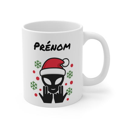 Tasse Personnalisable Alien Noël Jul – Mug Prénom Hiver Geek Fun 325ml – Cadeau Original Café Chocolat