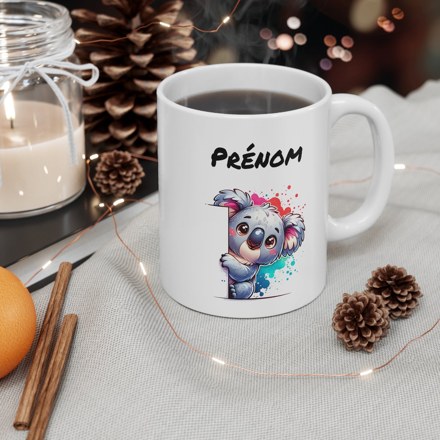 Tasse Personnalisable Koala Mignon – Mug Prénom Illustration Colorée – Cadeau Animal Australien Doux 325ml