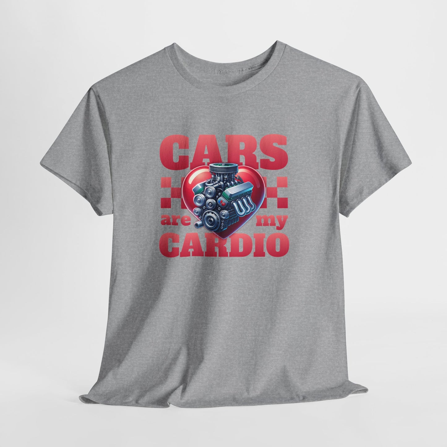 T-Shirt Cars Are My Cardio Homme Femme – Tee Shirt Moteur Cœur Voiture – Cadeau Passion Auto Mécanique Noir Blanc Gris