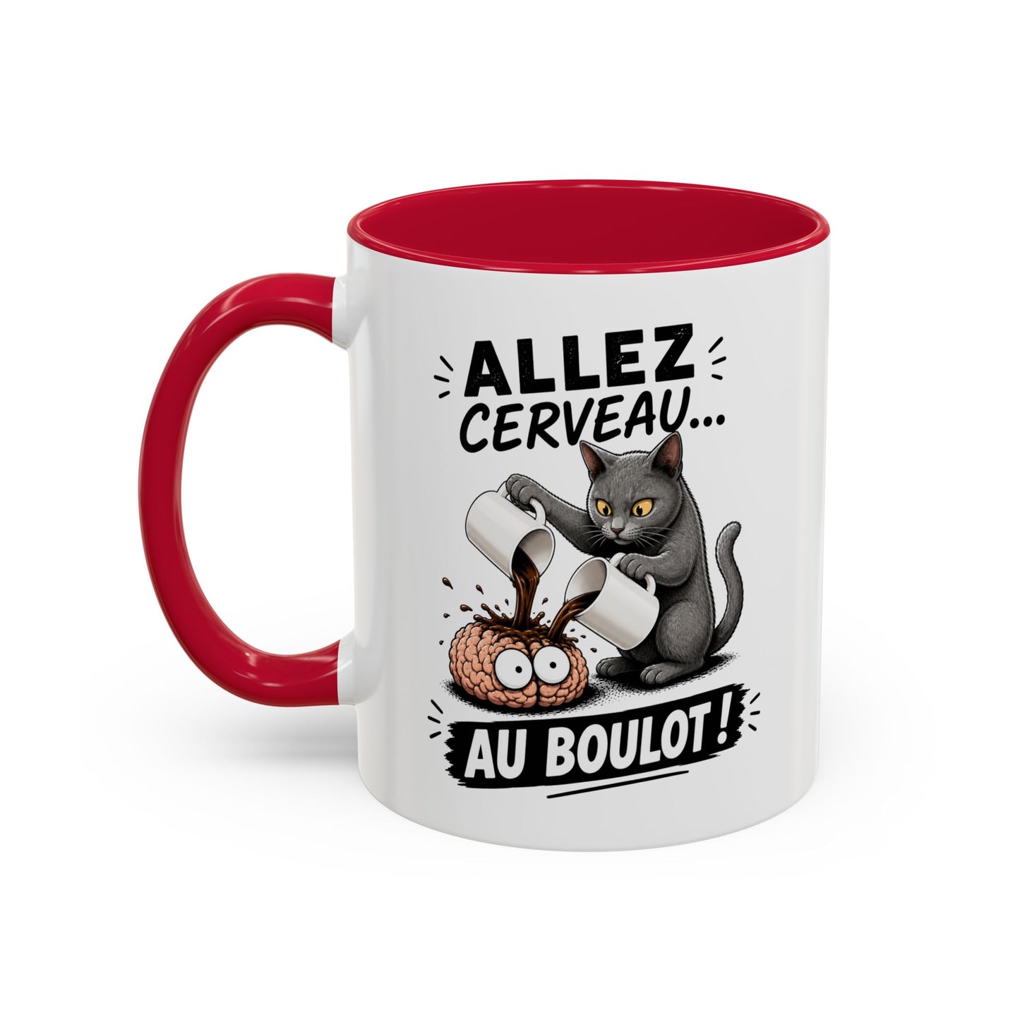 Mug Allez Cerveau Au Boulot – Tasse Humour Chat et Café – Cadeau Drôle Homme et Femme