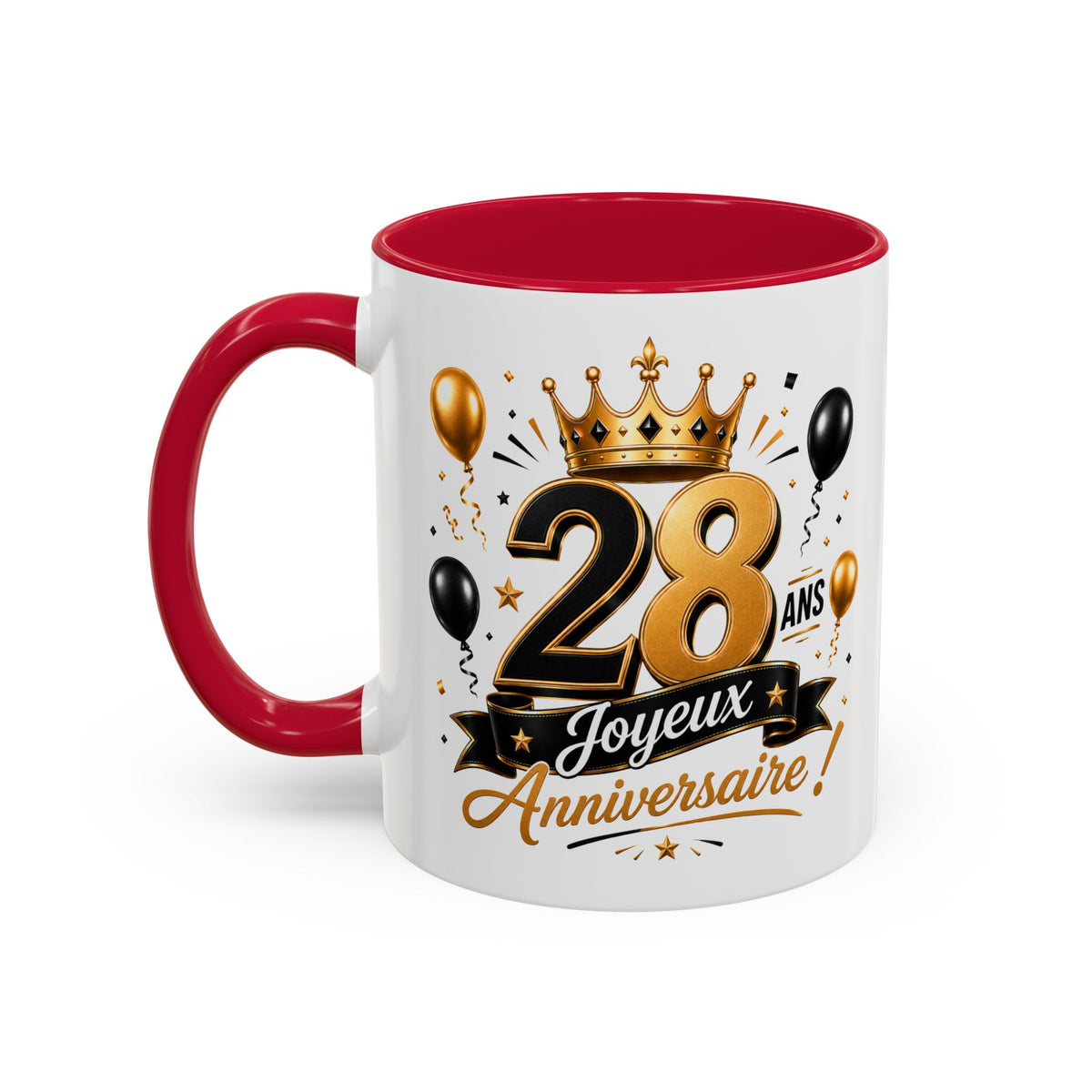 Mug Joyeux 28 Ans – Tasse Anniversaire 28 Ans – Cadeau Original pour Femme Homme – Idée Cadeau 28e Anniversaire Noir Bleu Rouge