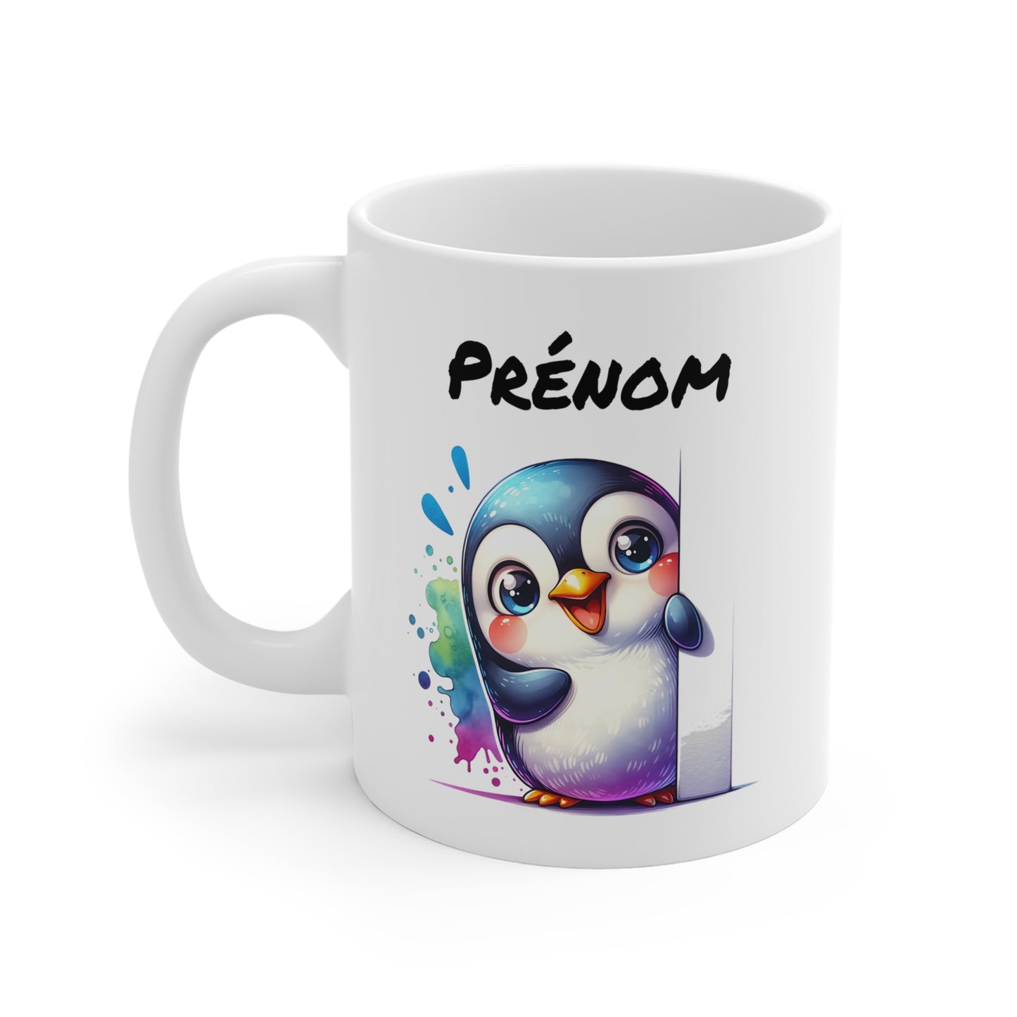 Tasse Personnalisable Pingouin Mignon – Mug Prénom Illustration Colorée – Cadeau Animal Polaire Rigolo 325ml