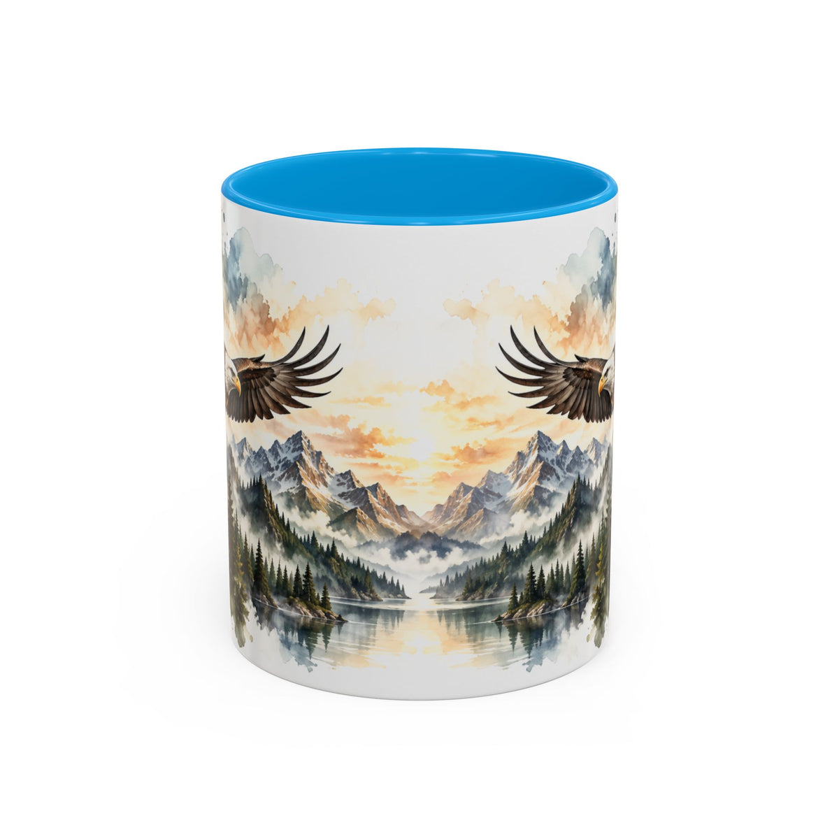Mug Aigles en Vol au-dessus des Montagnes – Tasse Nature Sauvage Style Aquarelle – Cadeau Original Amoureux des Rapaces et Paysages