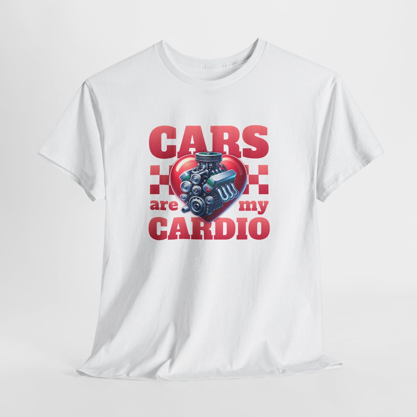 T-Shirt Cars Are My Cardio Homme Femme – Tee Shirt Moteur Cœur Voiture – Cadeau Passion Auto Mécanique Noir Blanc Gris